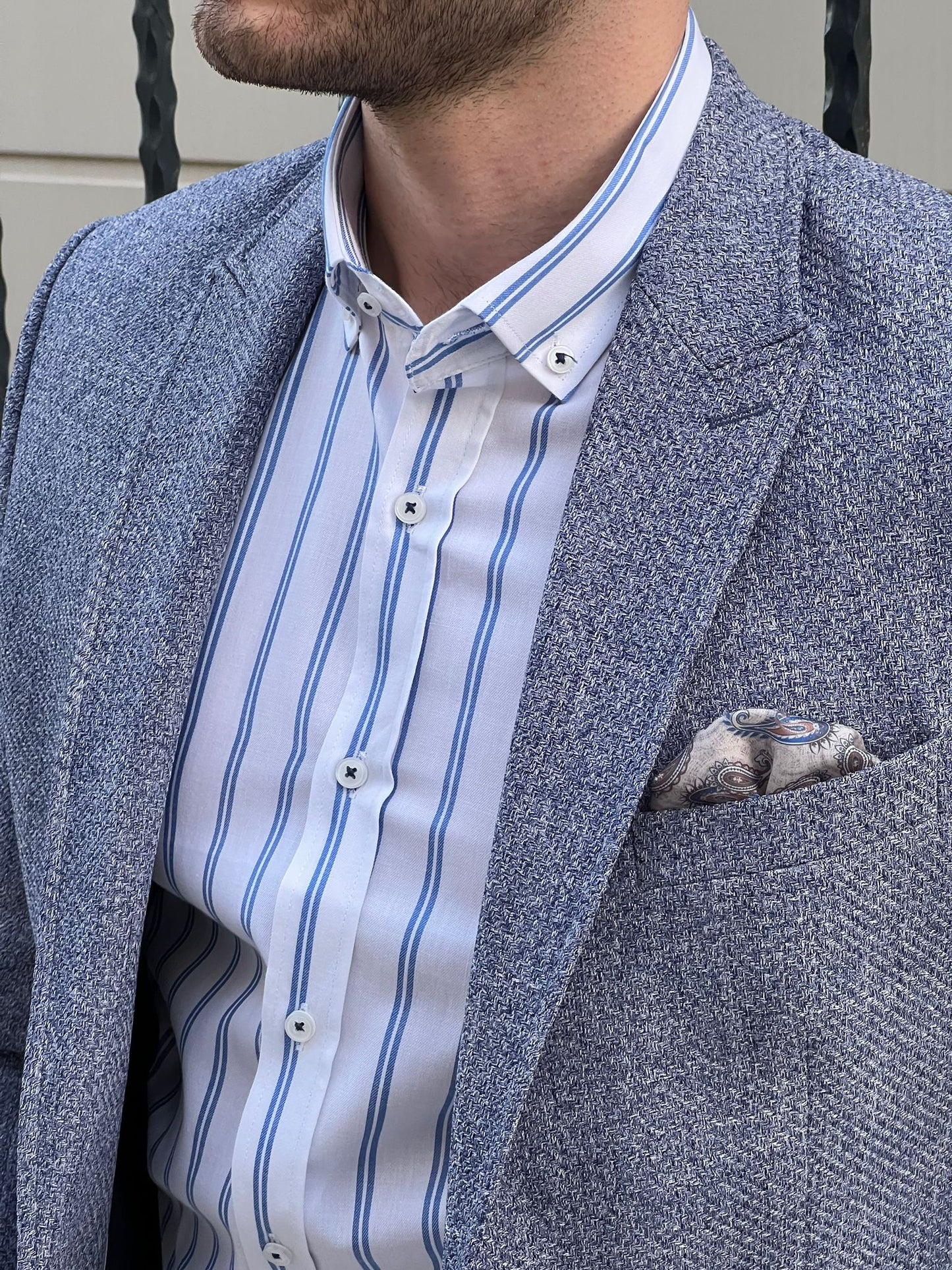 David Blue Self-Patterned Slim Fit Blazer