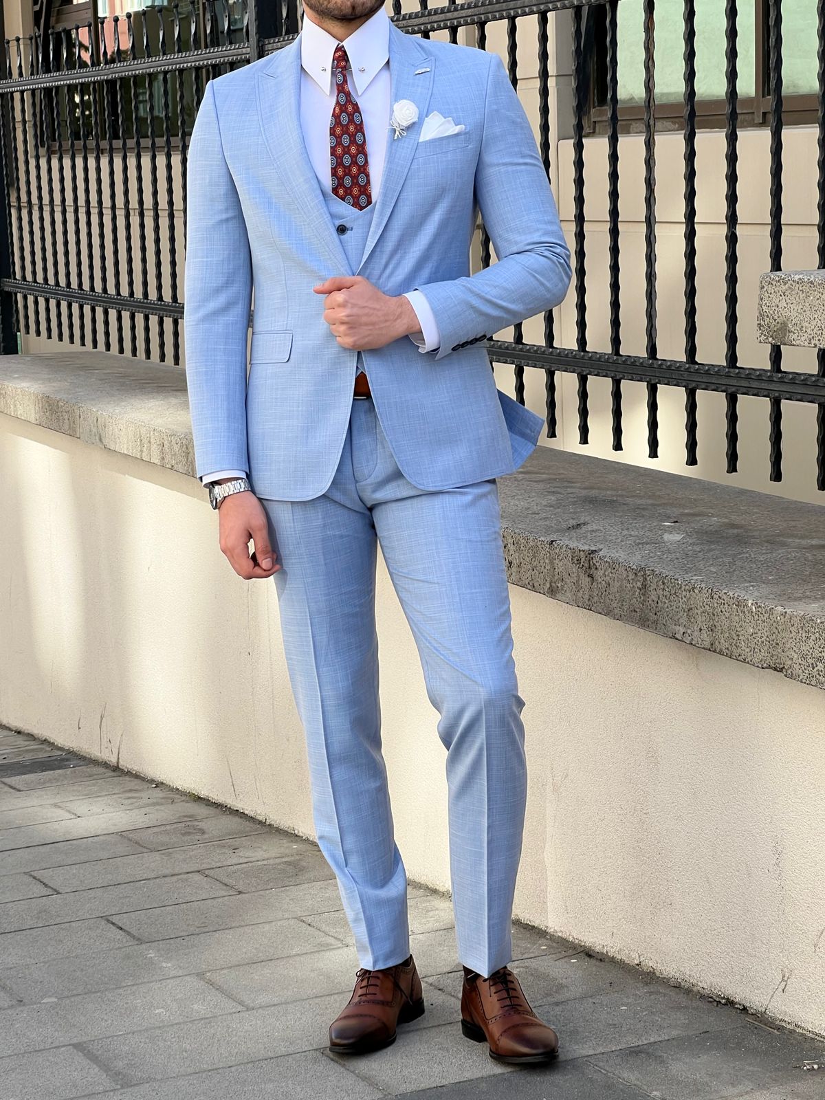 Thomas Blue Self-Patterned Slim Fit Suit