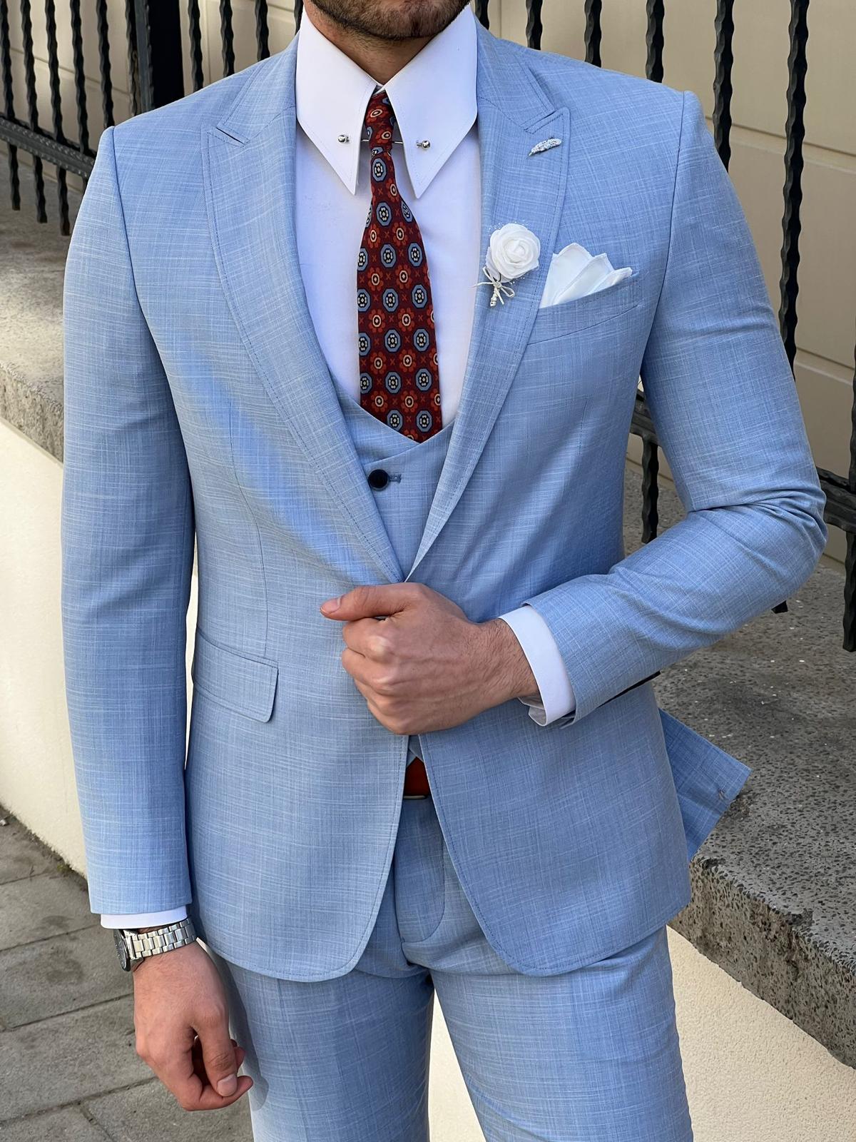 Thomas Blue Self-Patterned Slim Fit Suit
