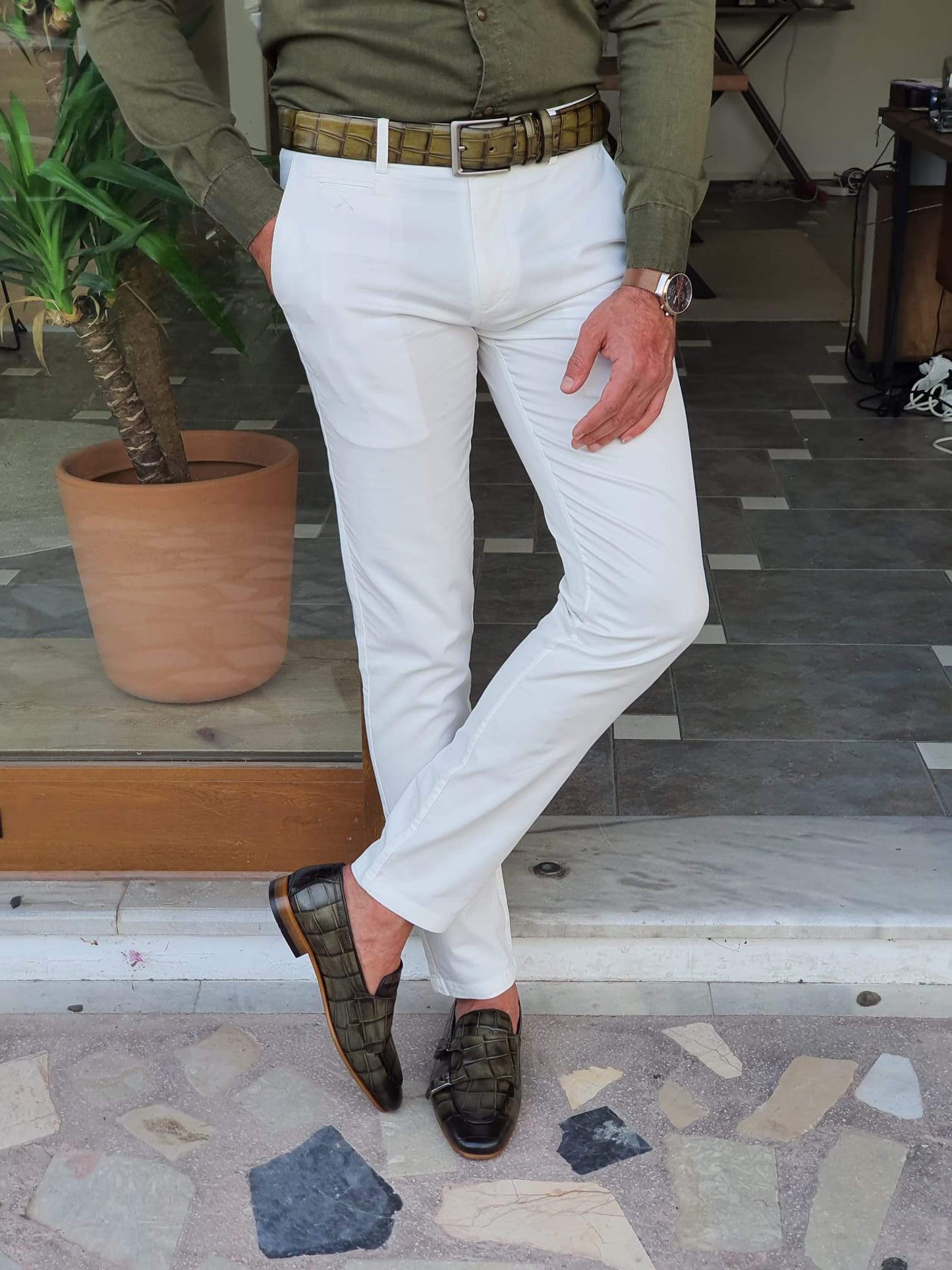 Geneva White Slim Fit Pants