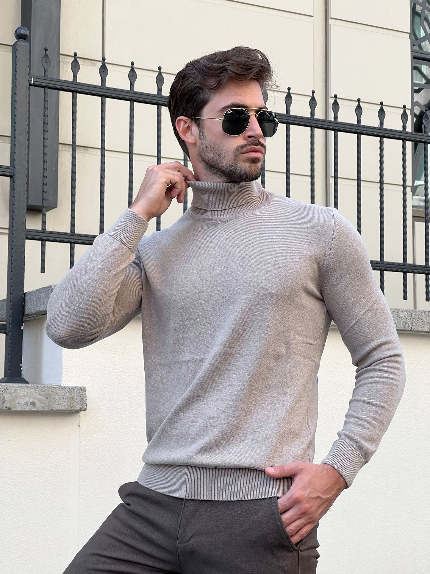 Rick Beige Turtleneck Sweater