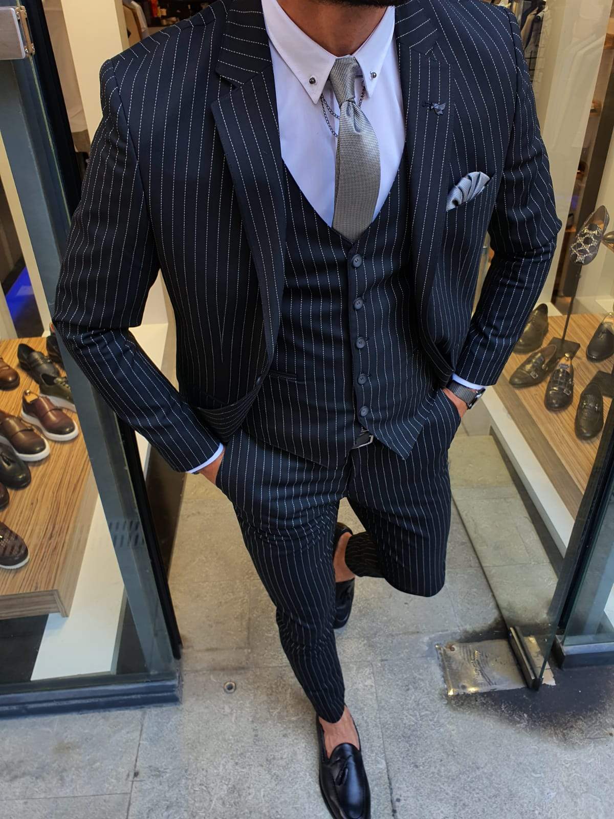 Palma Black Striped Slim Fit Suit