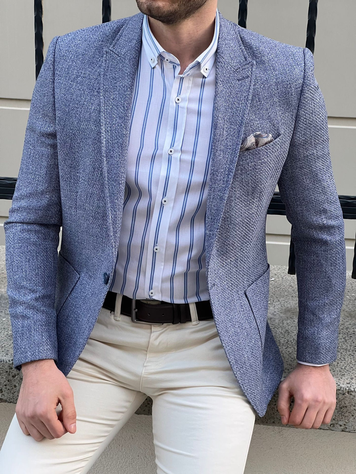 David Blue Self-Patterned Slim Fit Blazer