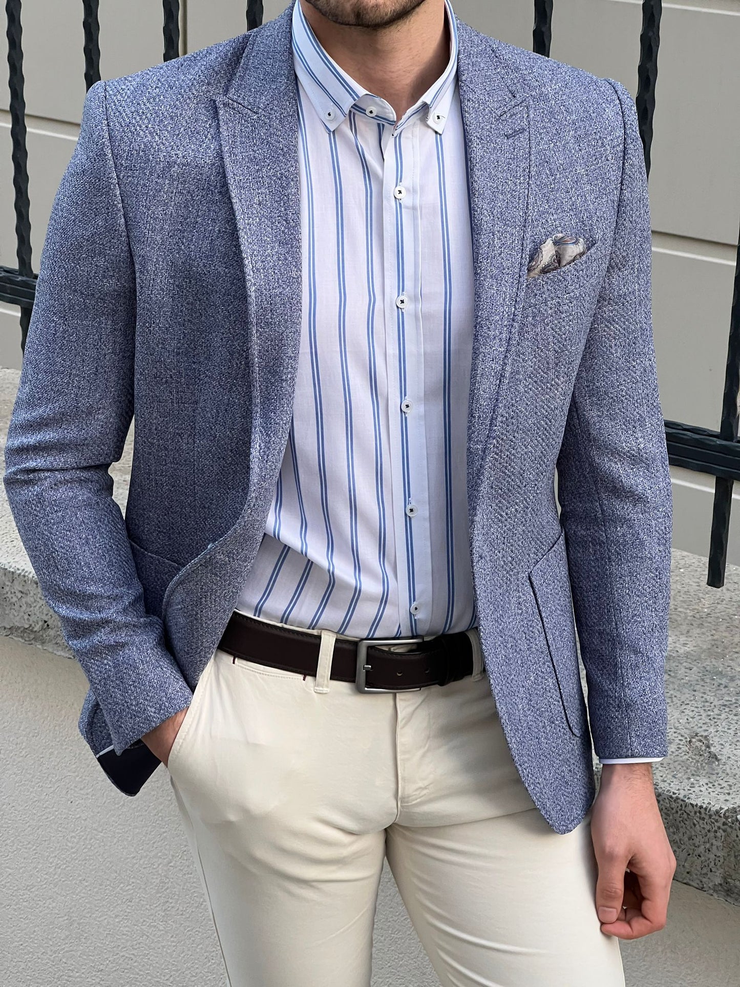 David Blue Self-Patterned Slim Fit Blazer