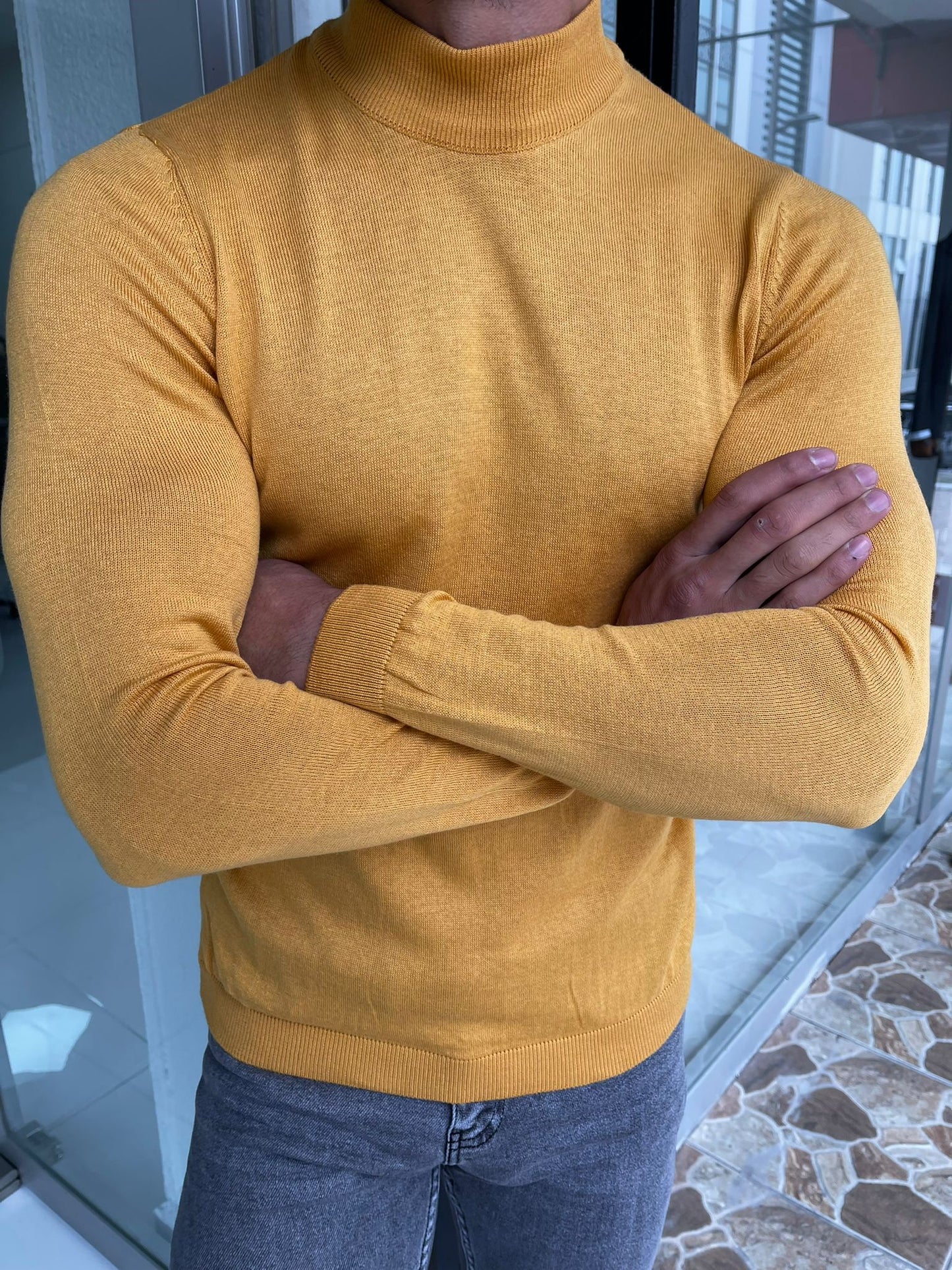 Dayton Mustard Slim Fit Half Turtleneck Sweater