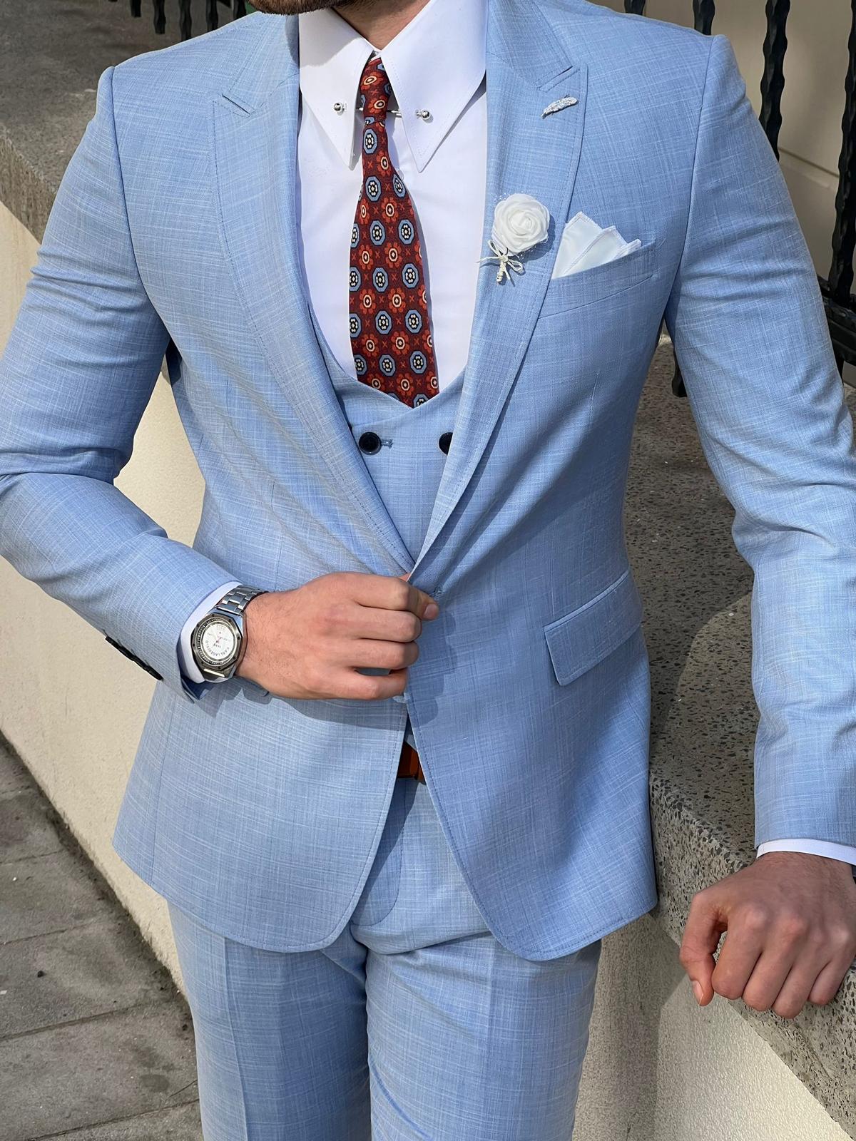 Thomas Blue Self-Patterned Slim Fit Suit