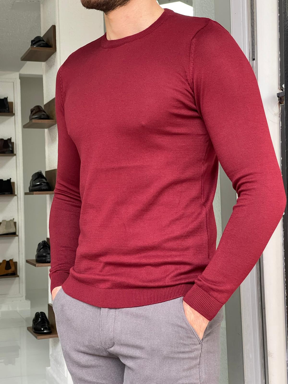 Jake Claret Red Slim Fit Sweater