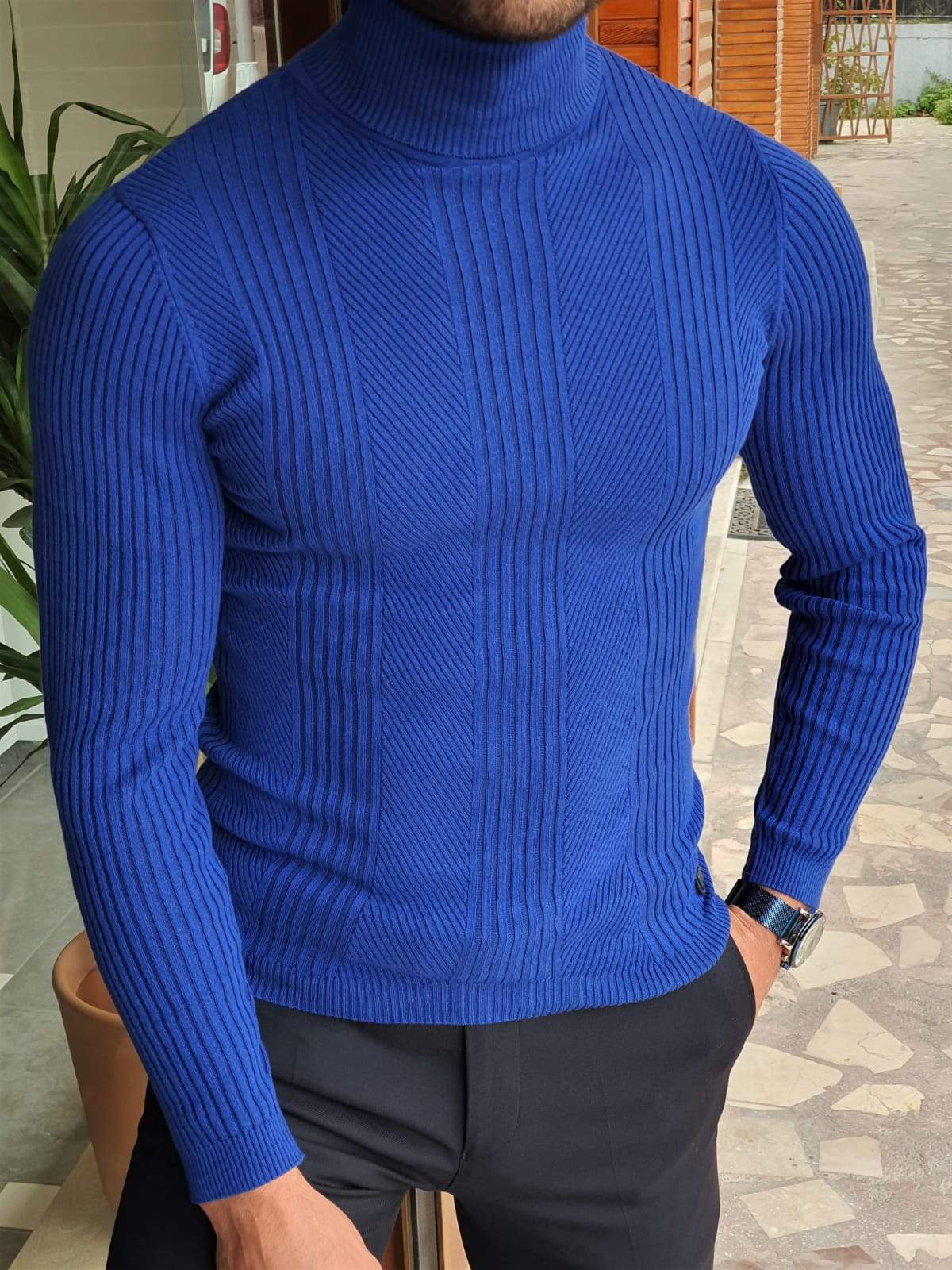 Geneva Sax Striped Turtleneck Knitwear