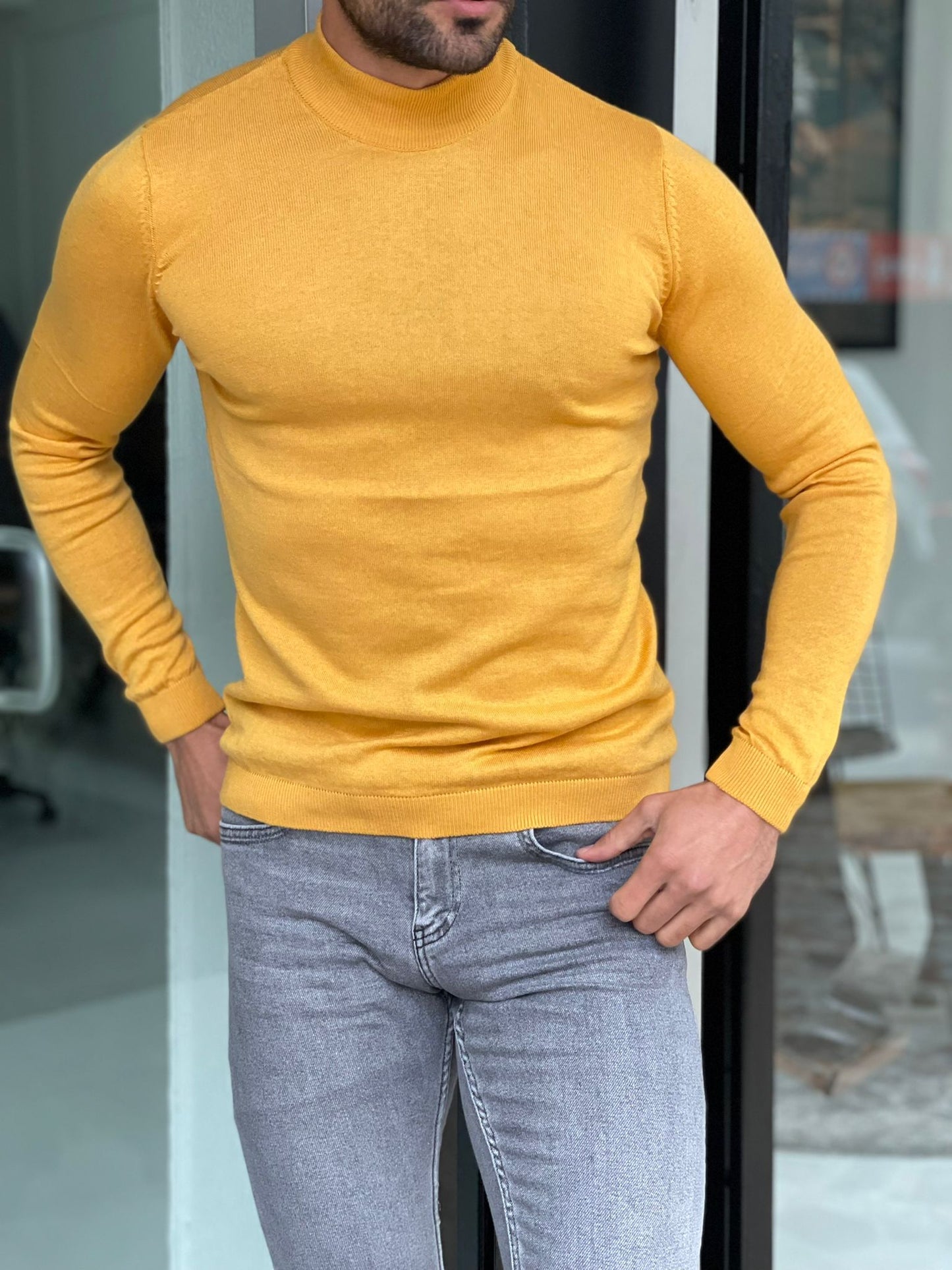 Dayton Mustard Slim Fit Half Turtleneck Sweater