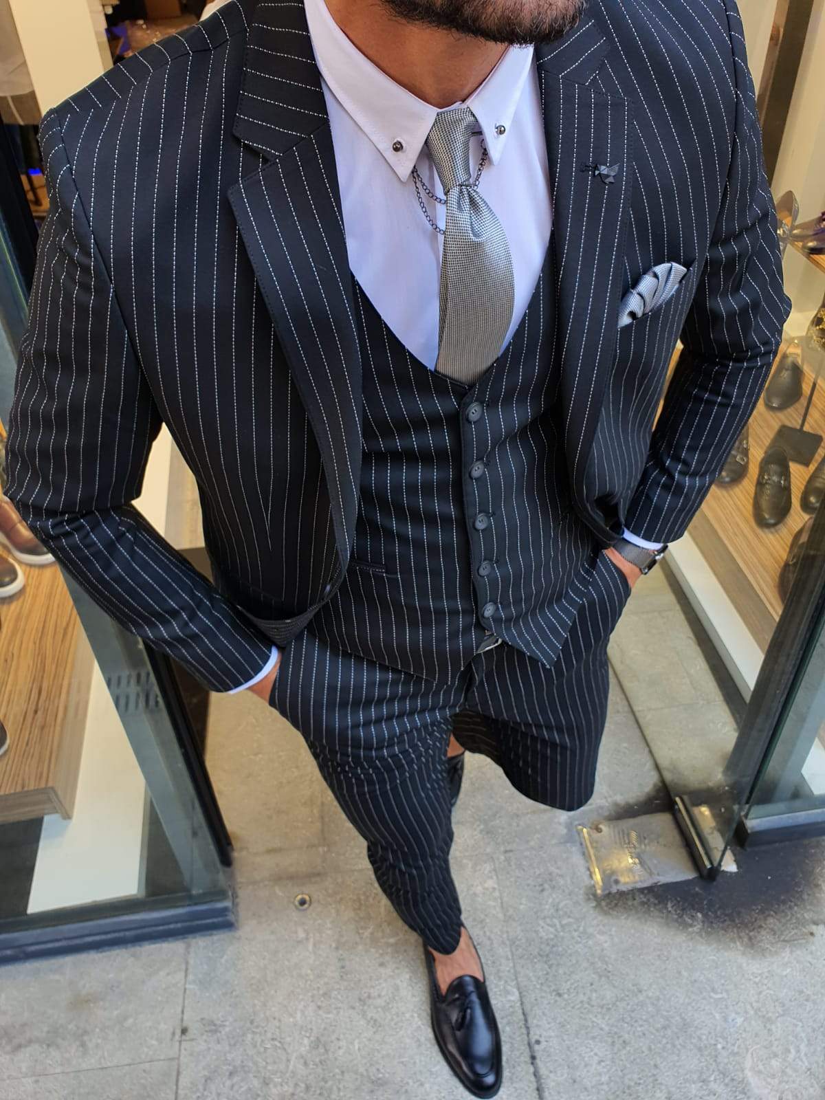Palma Black Striped Slim Fit Suit