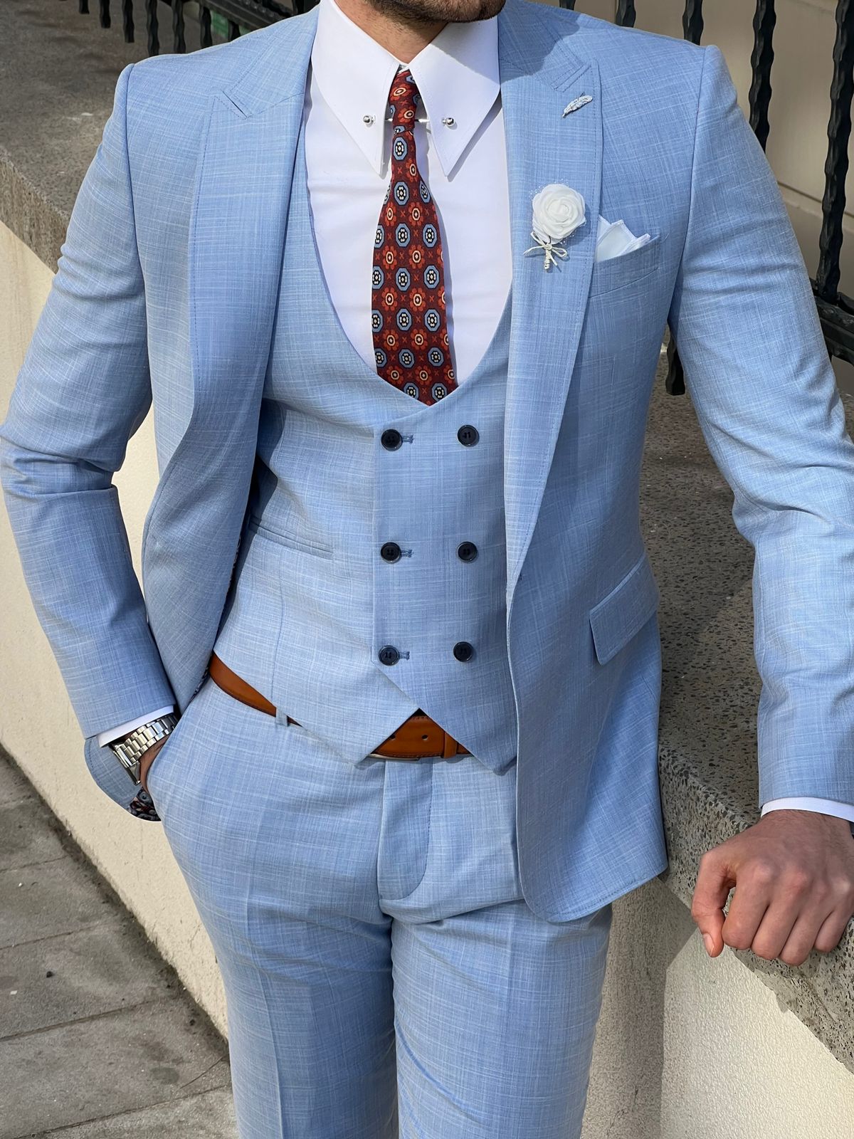 Thomas Blue Self-Patterned Slim Fit Suit