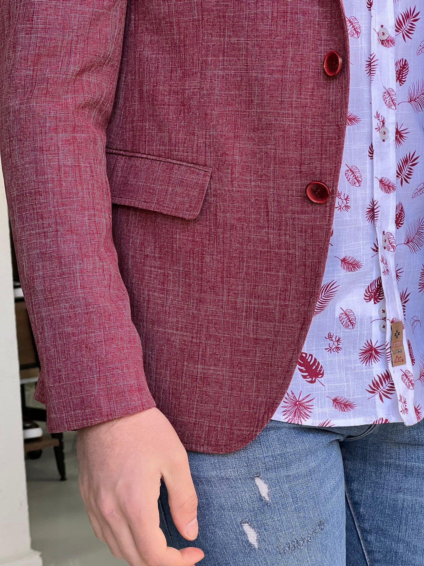 Oliver Red Self-Patterned Slim Fit Blazer