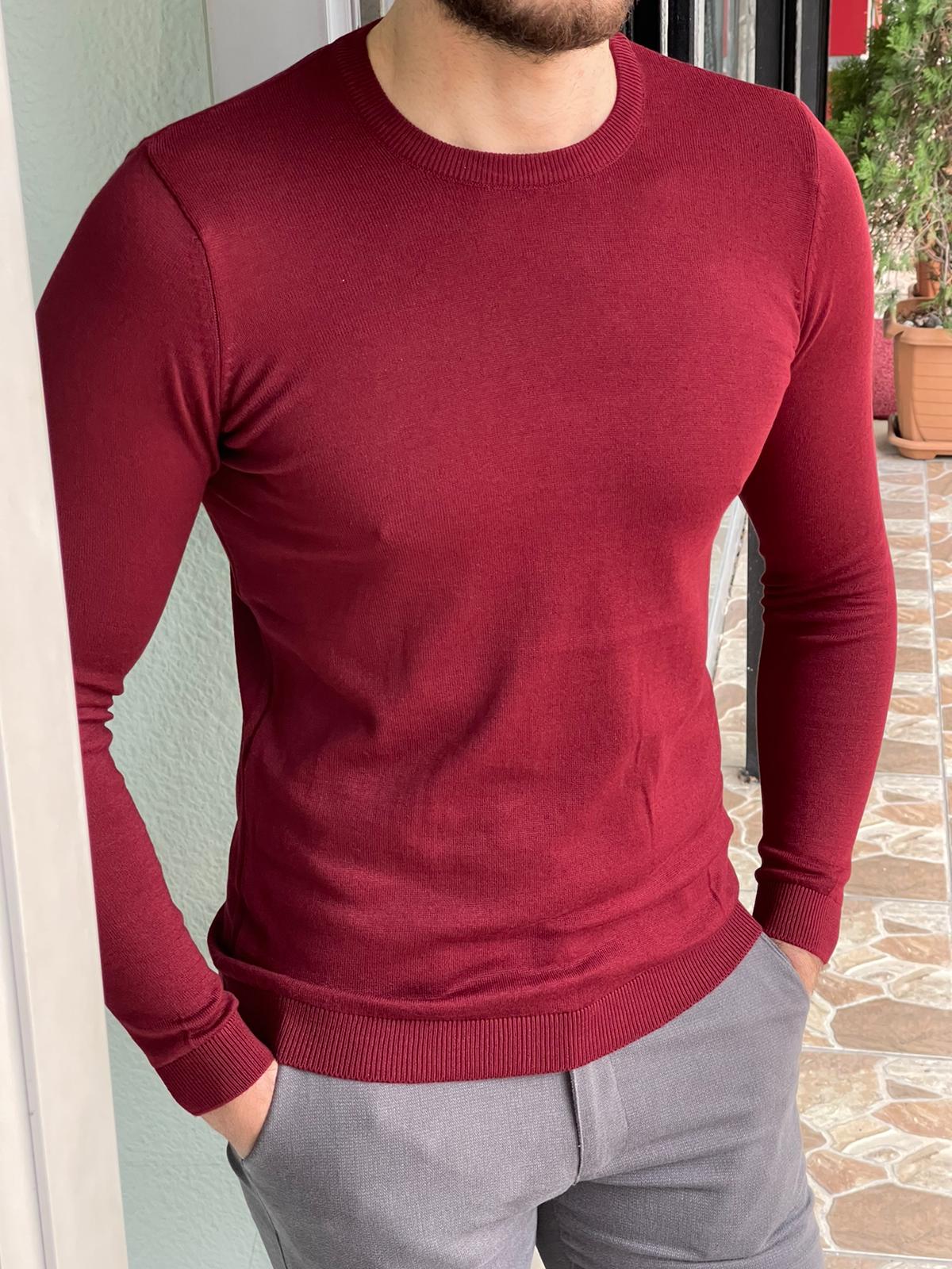 Jake Claret Red Slim Fit Sweater