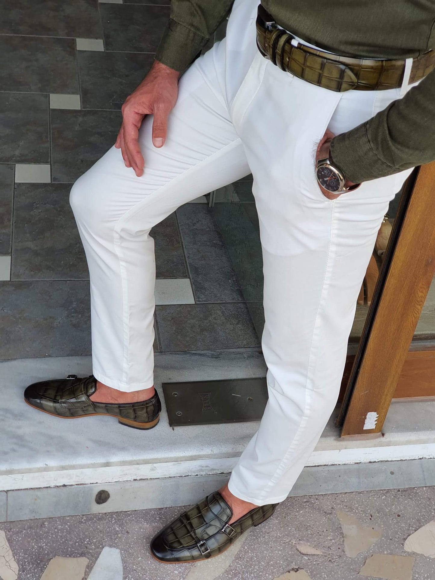 Geneva White Slim Fit Pants