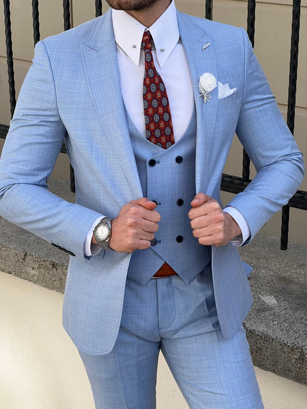 Thomas Blue Self-Patterned Slim Fit Suit