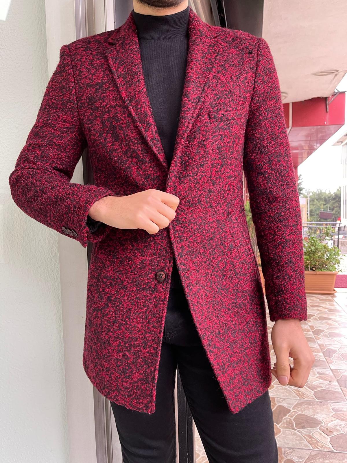 Carrara Claret Red Patterned Slim Fit Coat