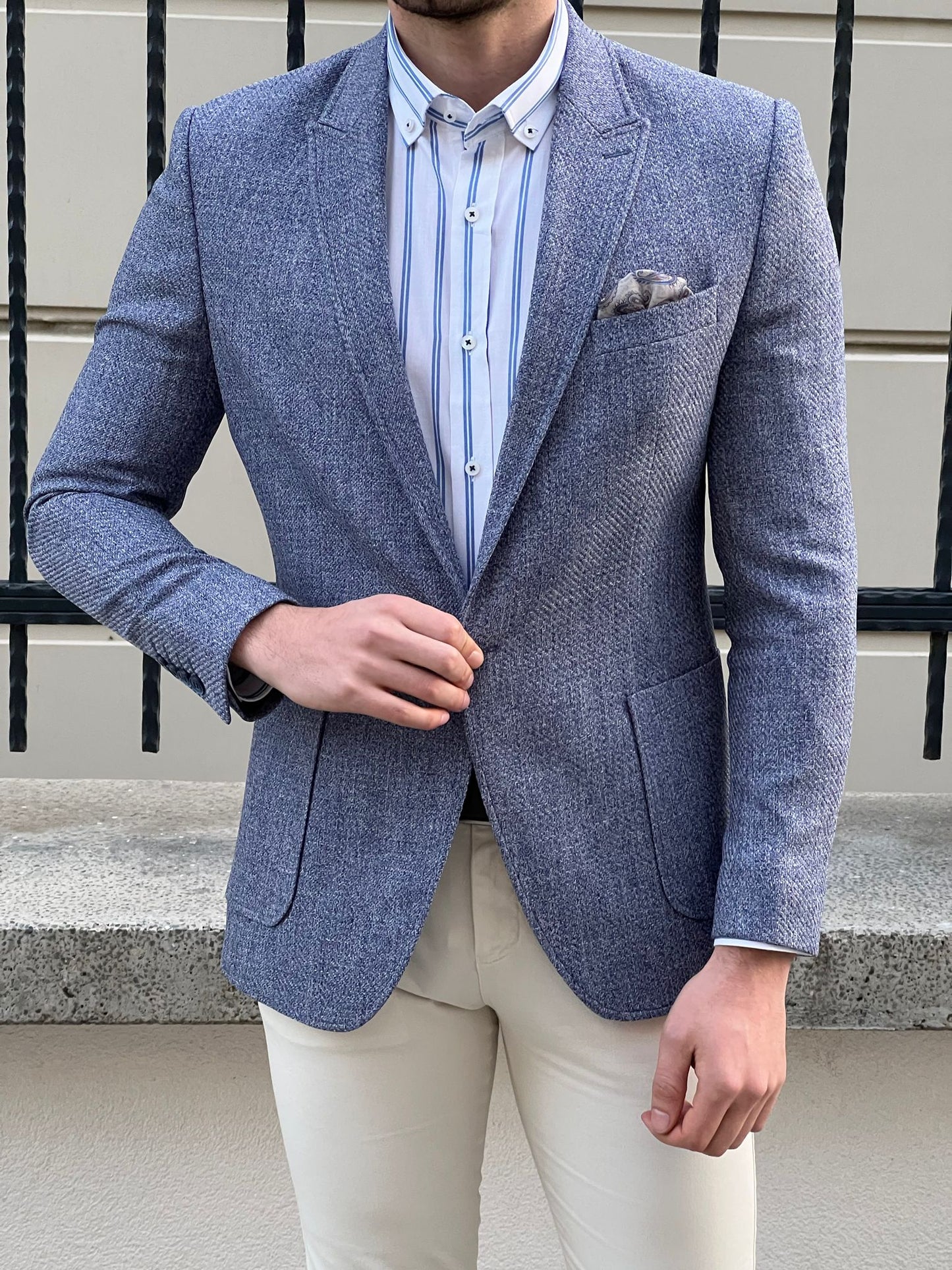 David Blue Self-Patterned Slim Fit Blazer