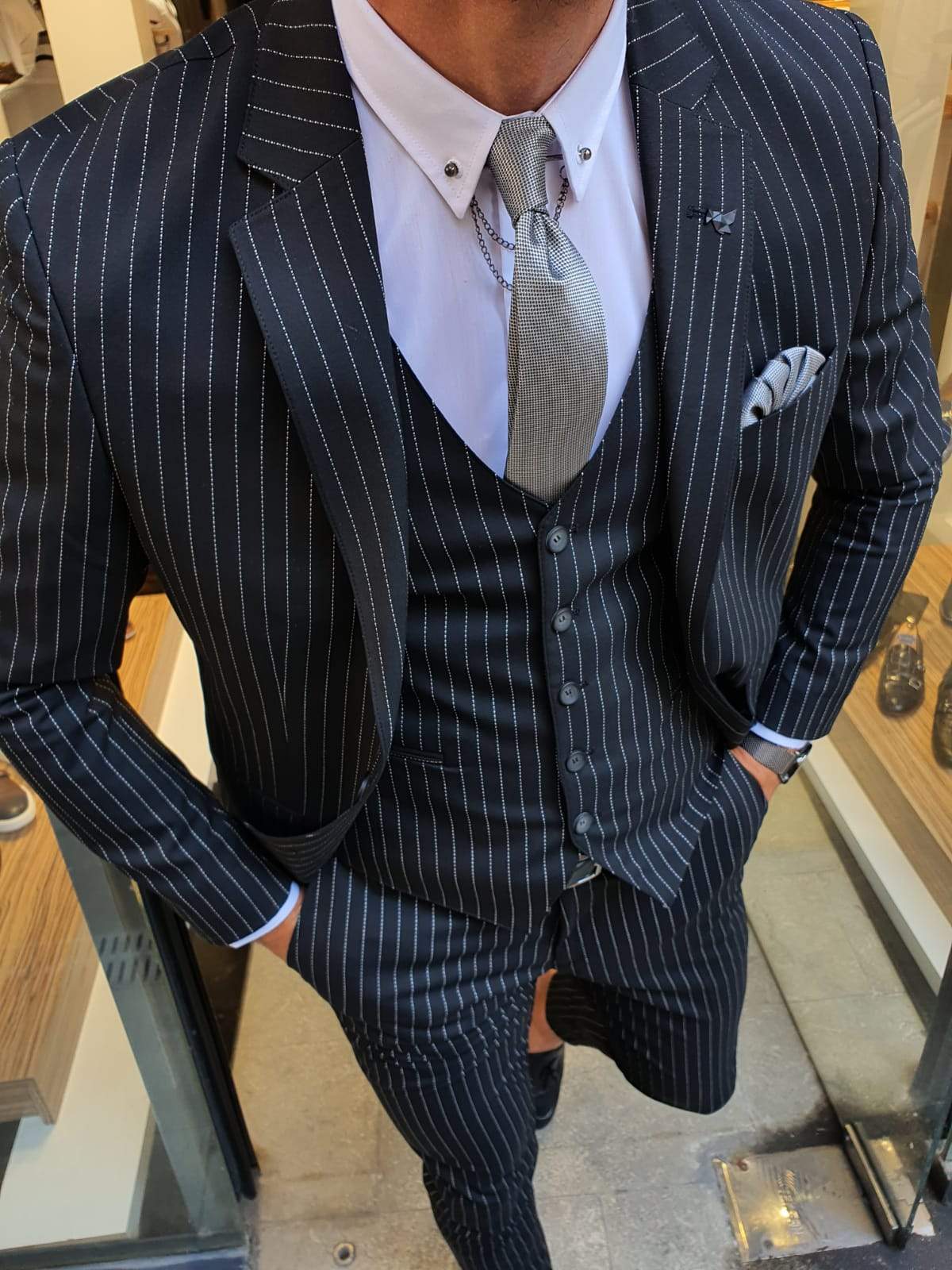 Palma Black Striped Slim Fit Suit
