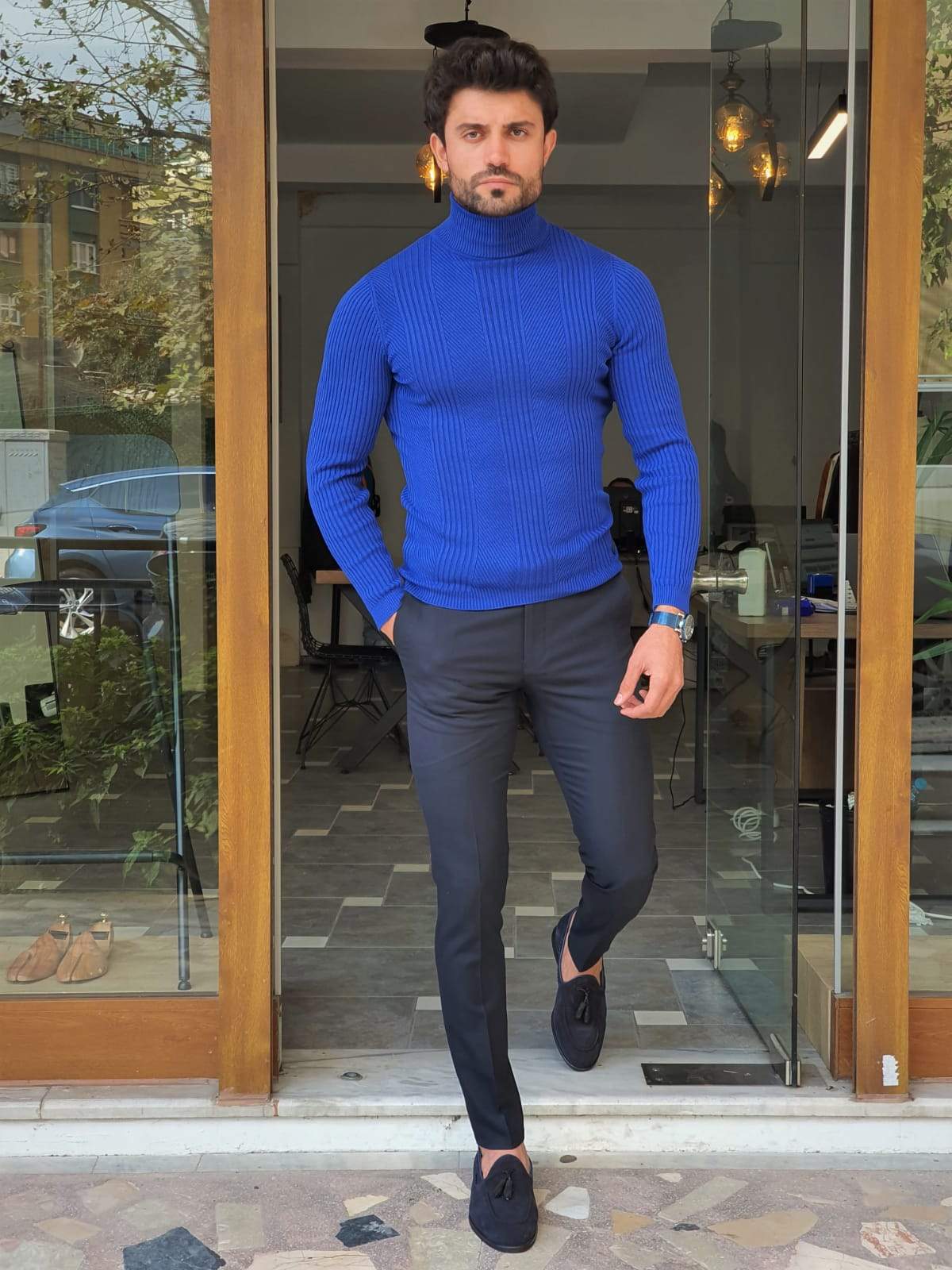 Geneva Sax Striped Turtleneck Knitwear