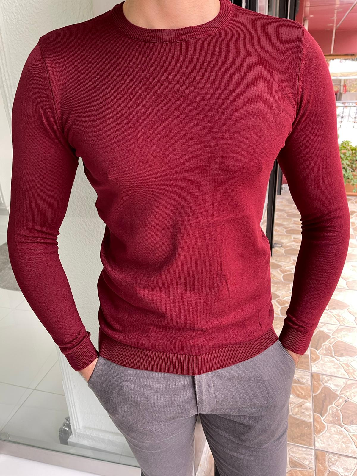 Jake Claret Red Slim Fit Sweater