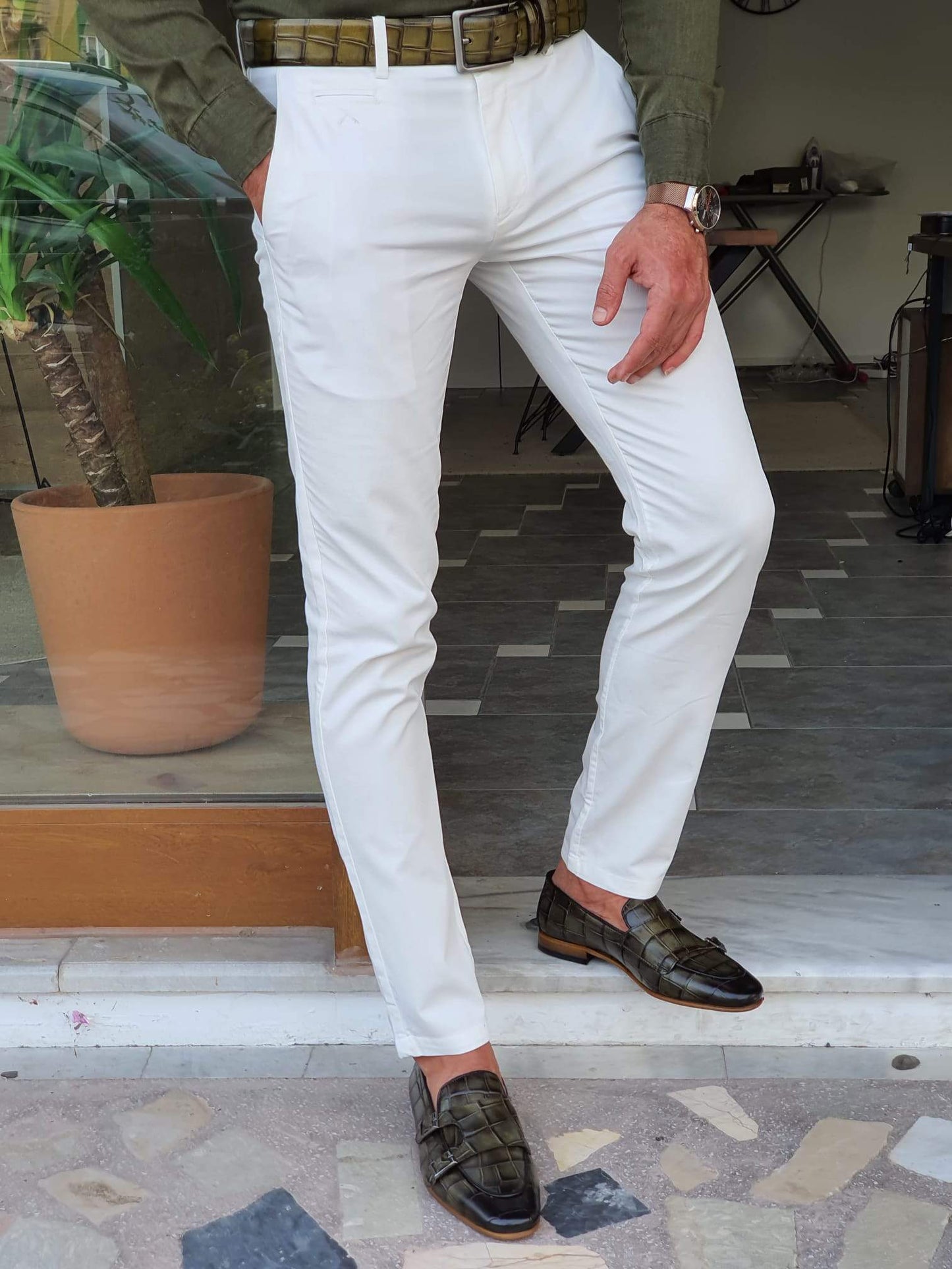 Geneva White Slim Fit Pants