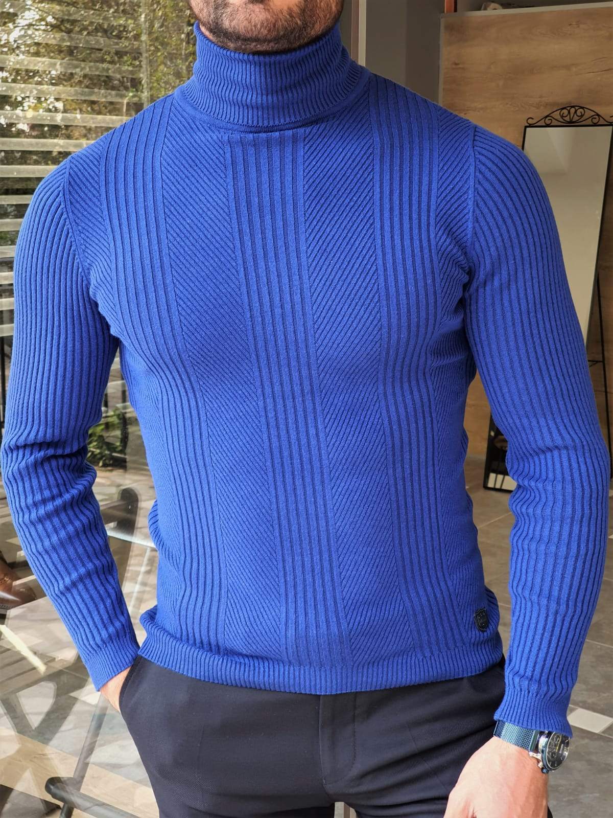 Geneva Sax Striped Turtleneck Knitwear