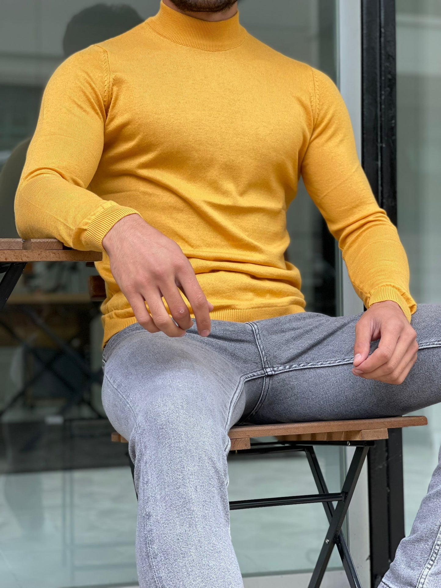 Dayton Mustard Slim Fit Half Turtleneck Sweater