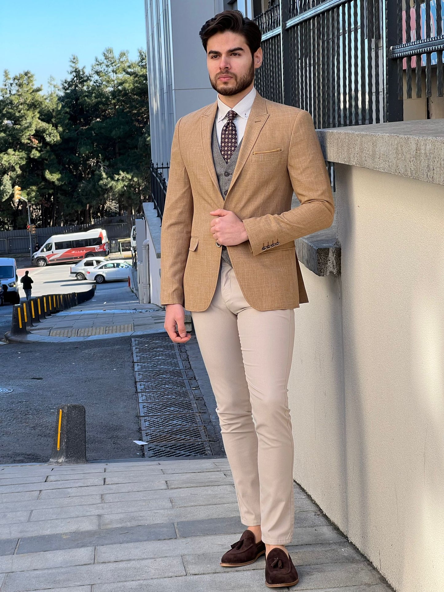Oliver Mustard Self-Patterned Slim Fit Blazer