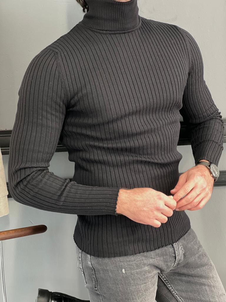 Adam Black Slim Fit Turtleneck Sweater