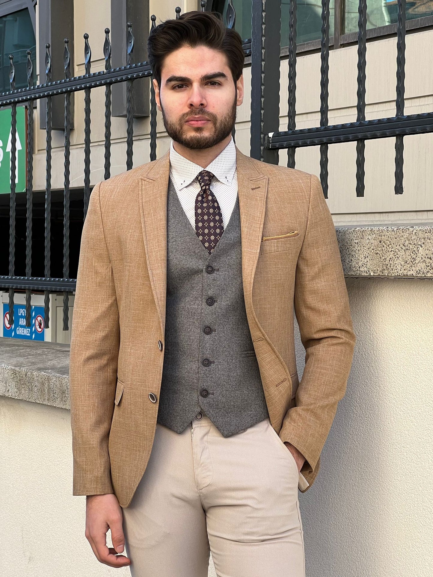 Oliver Mustard Self-Patterned Slim Fit Blazer