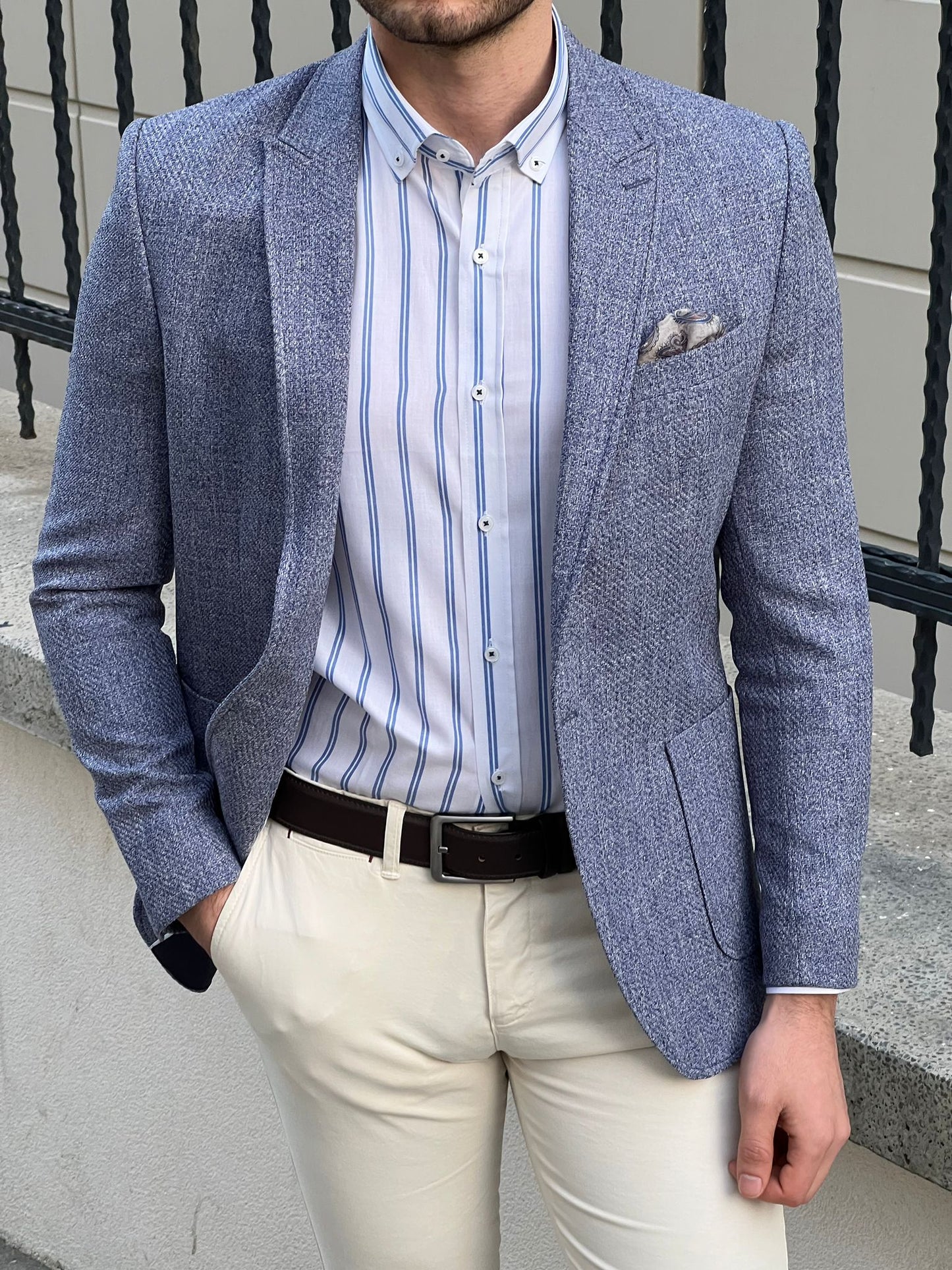 David Blue Self-Patterned Slim Fit Blazer