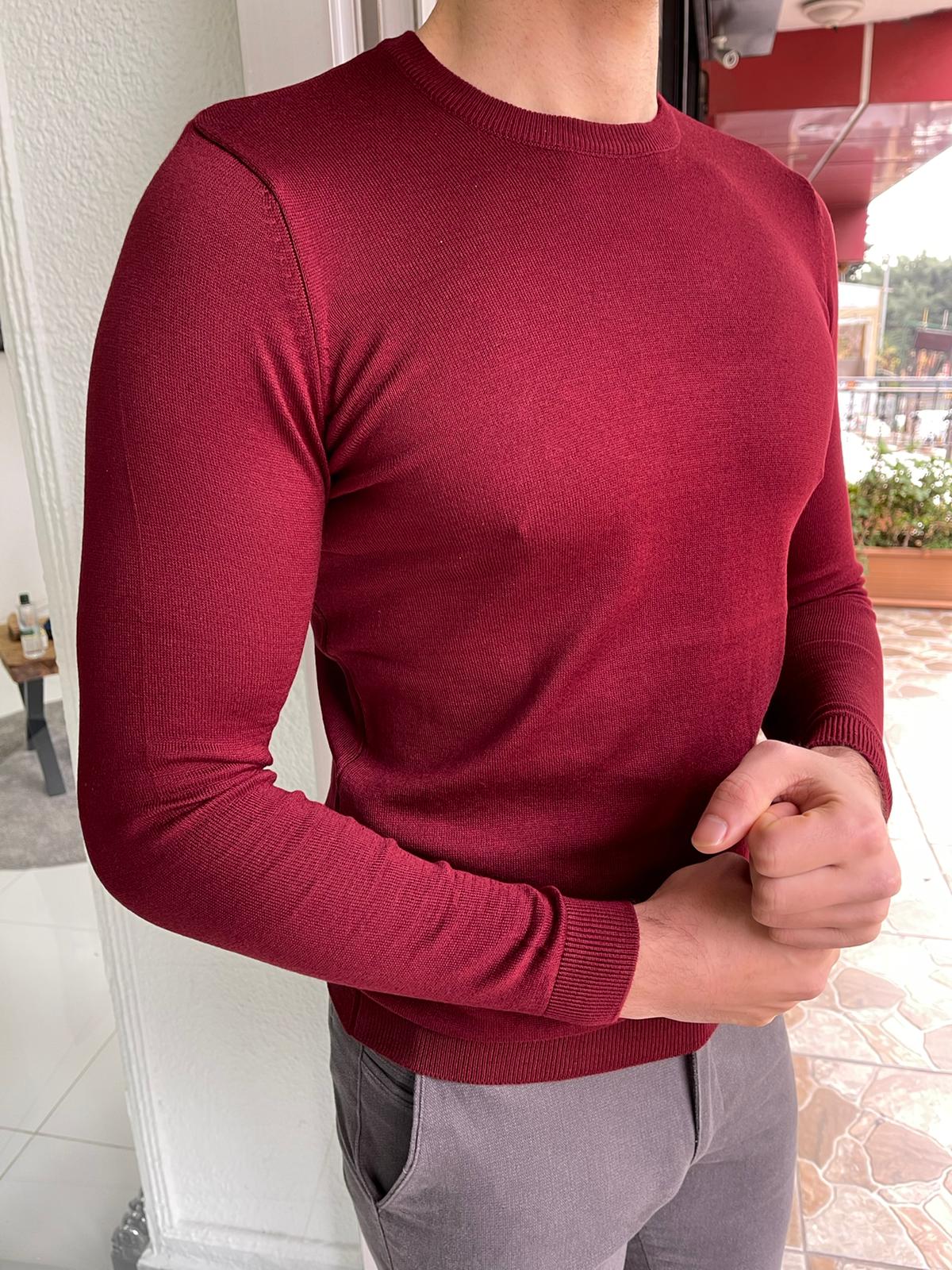 Jake Claret Red Slim Fit Sweater