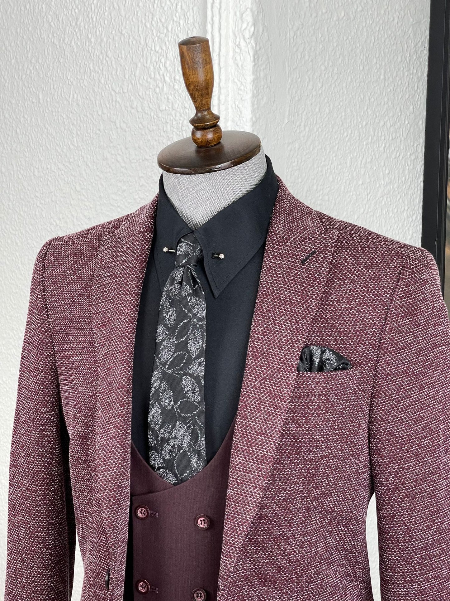 Blake Claret Red Self-Patterned Slim Fit Suit