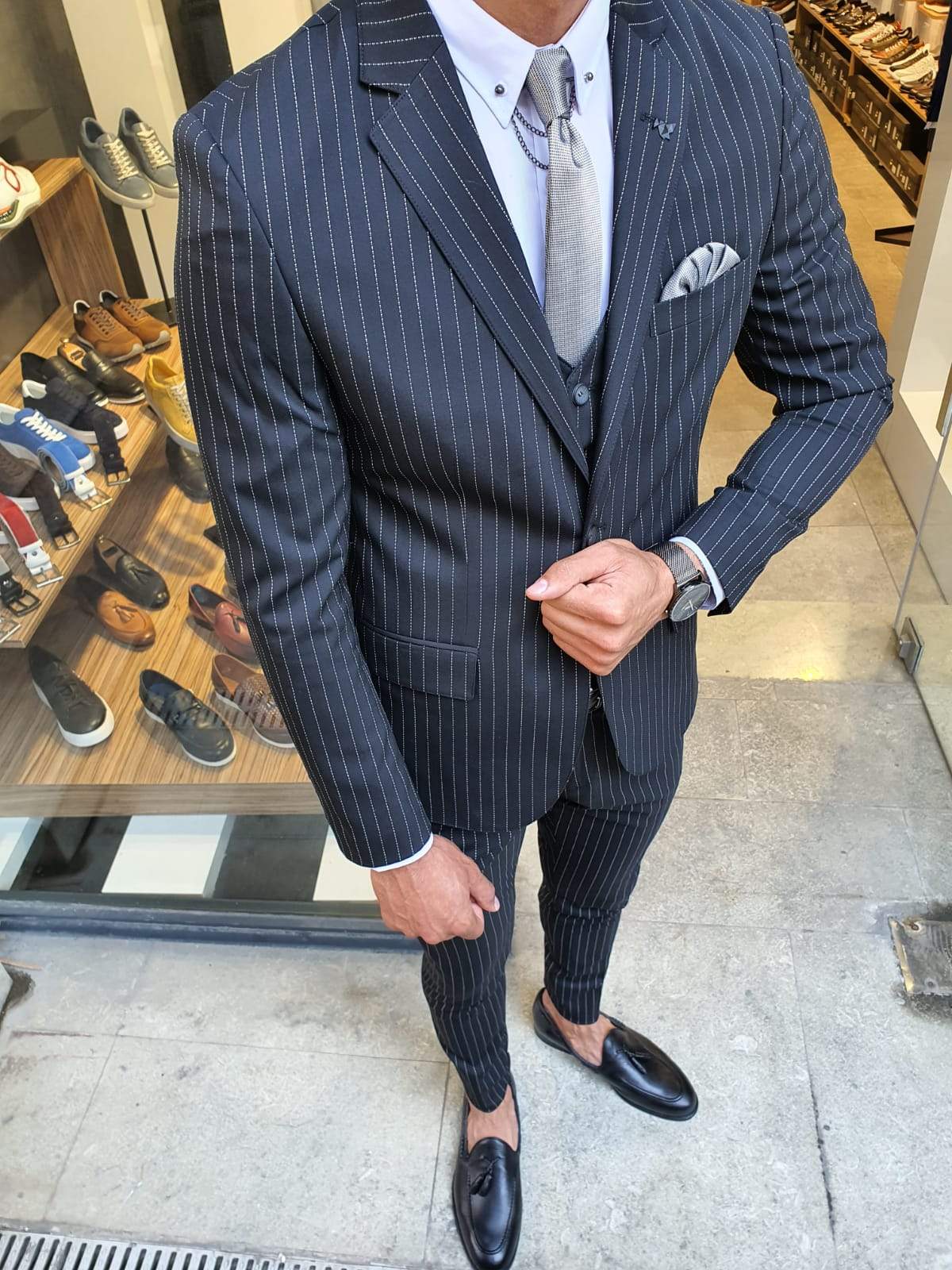 Palma Black Striped Slim Fit Suit