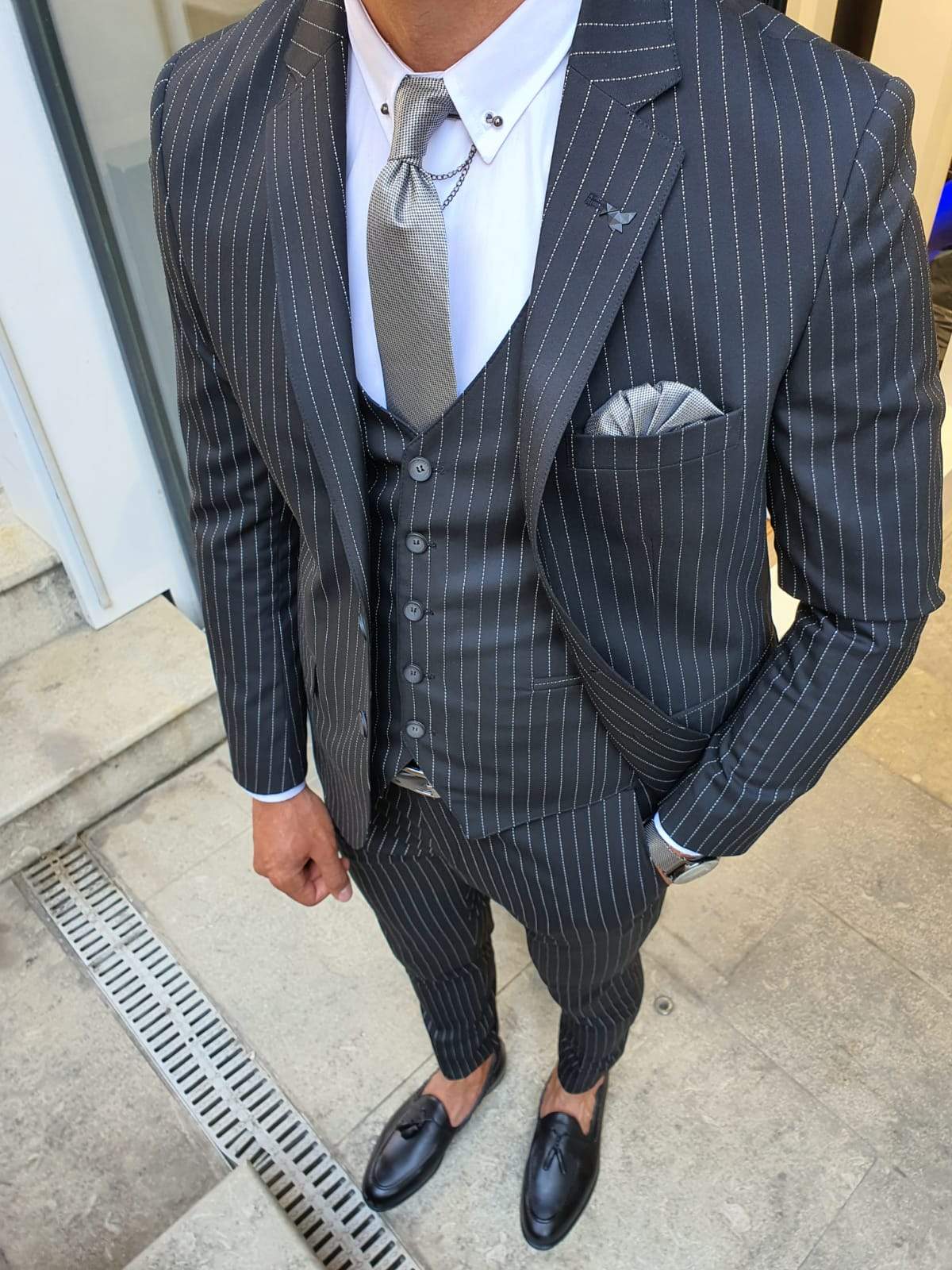 Palma Black Striped Slim Fit Suit