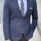 Samuel Navy Blue Houndstooth Wool Blazer