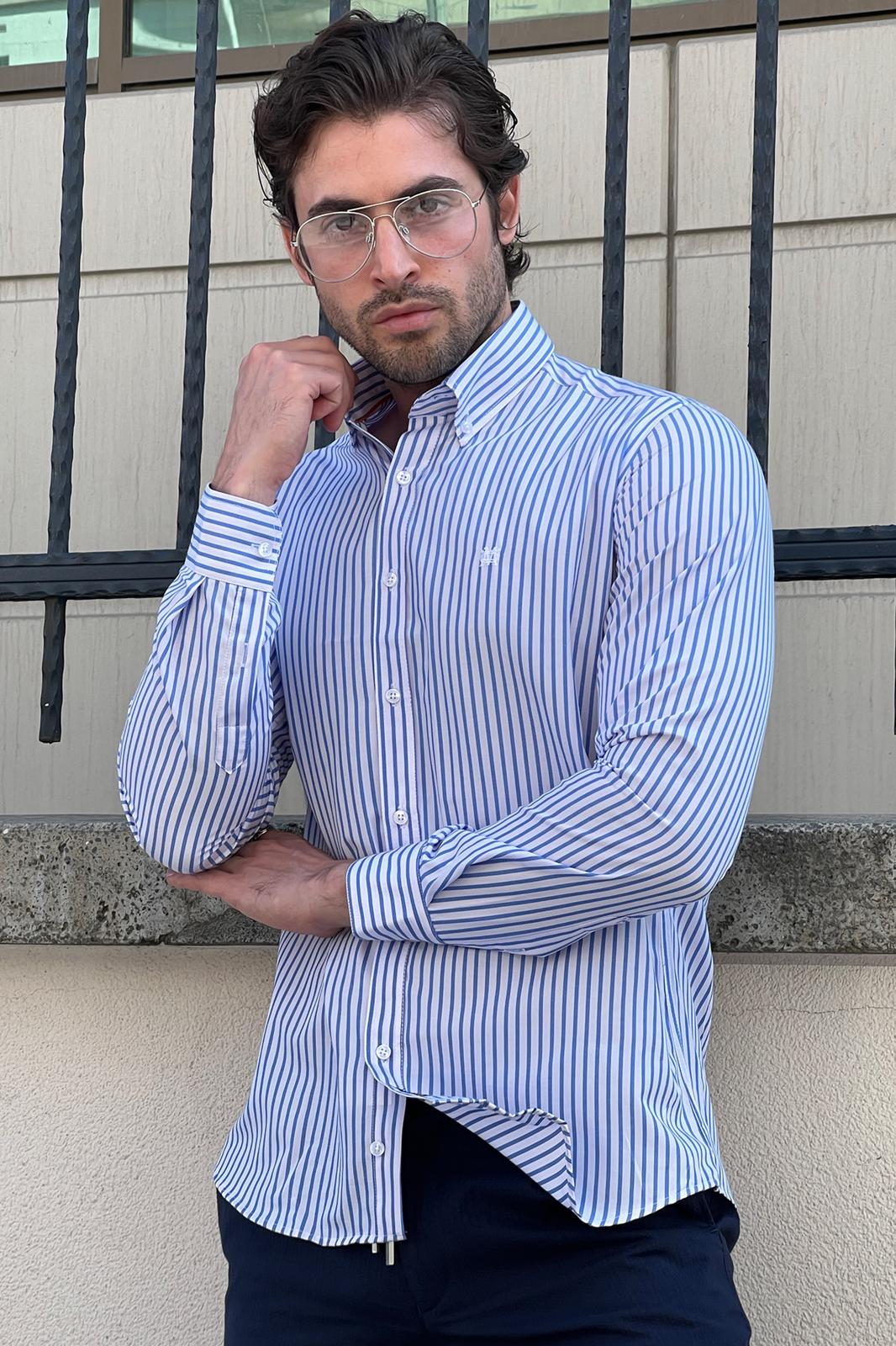 Constantine Striped Slim Fit Shirt (White & Blue)