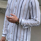 Axim Striped Slim Fit Shirt (White & Navy Blue)