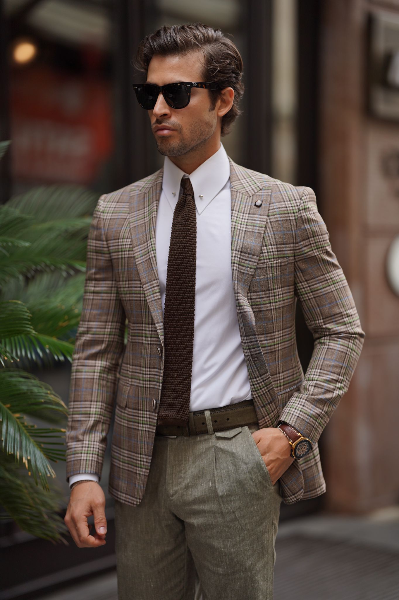 Rava Beige Plaid Slim Fit Blazer