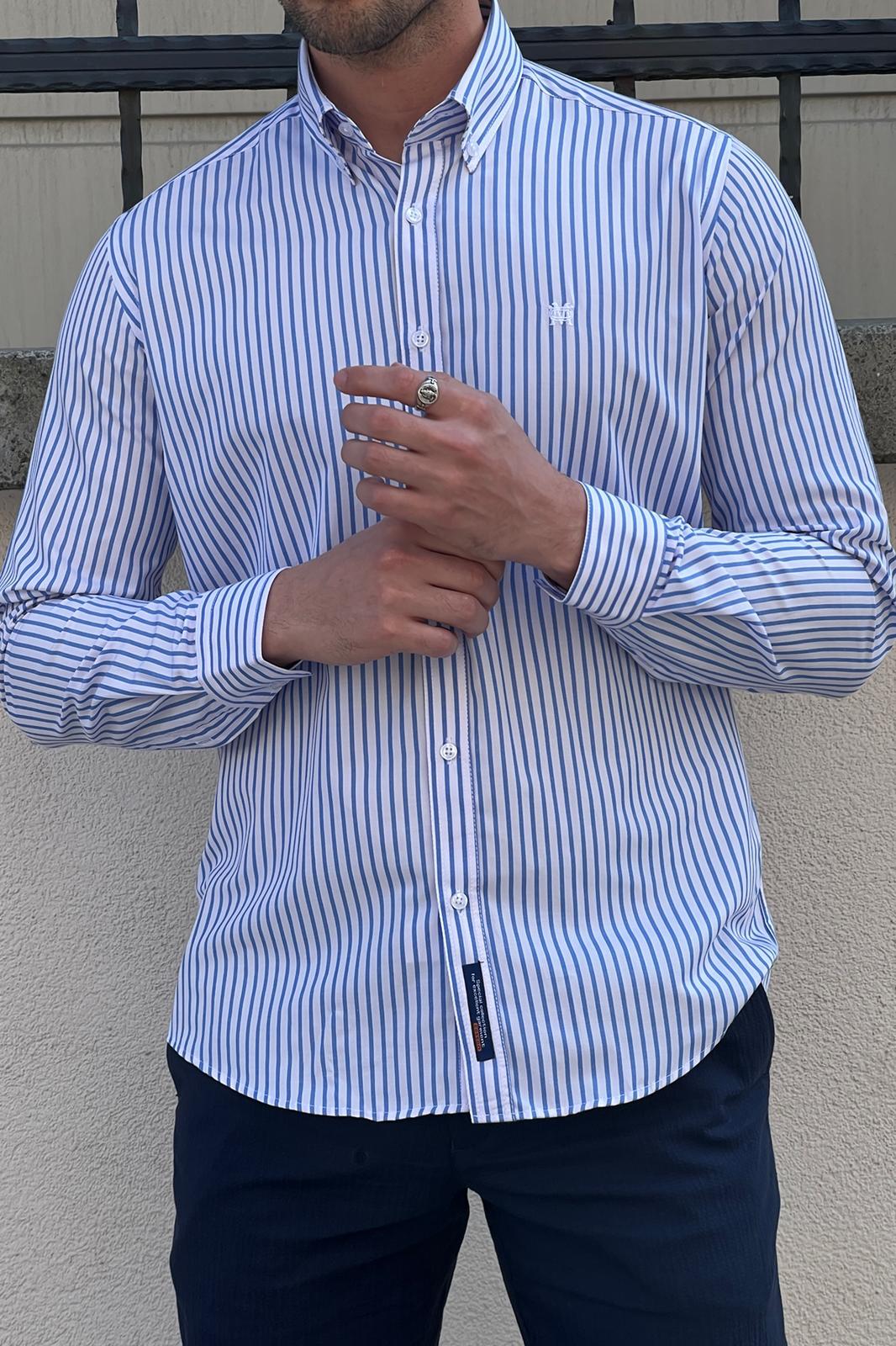 Constantine Striped Slim Fit Shirt (White & Blue)