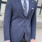 Samuel Navy Blue Houndstooth Wool Blazer