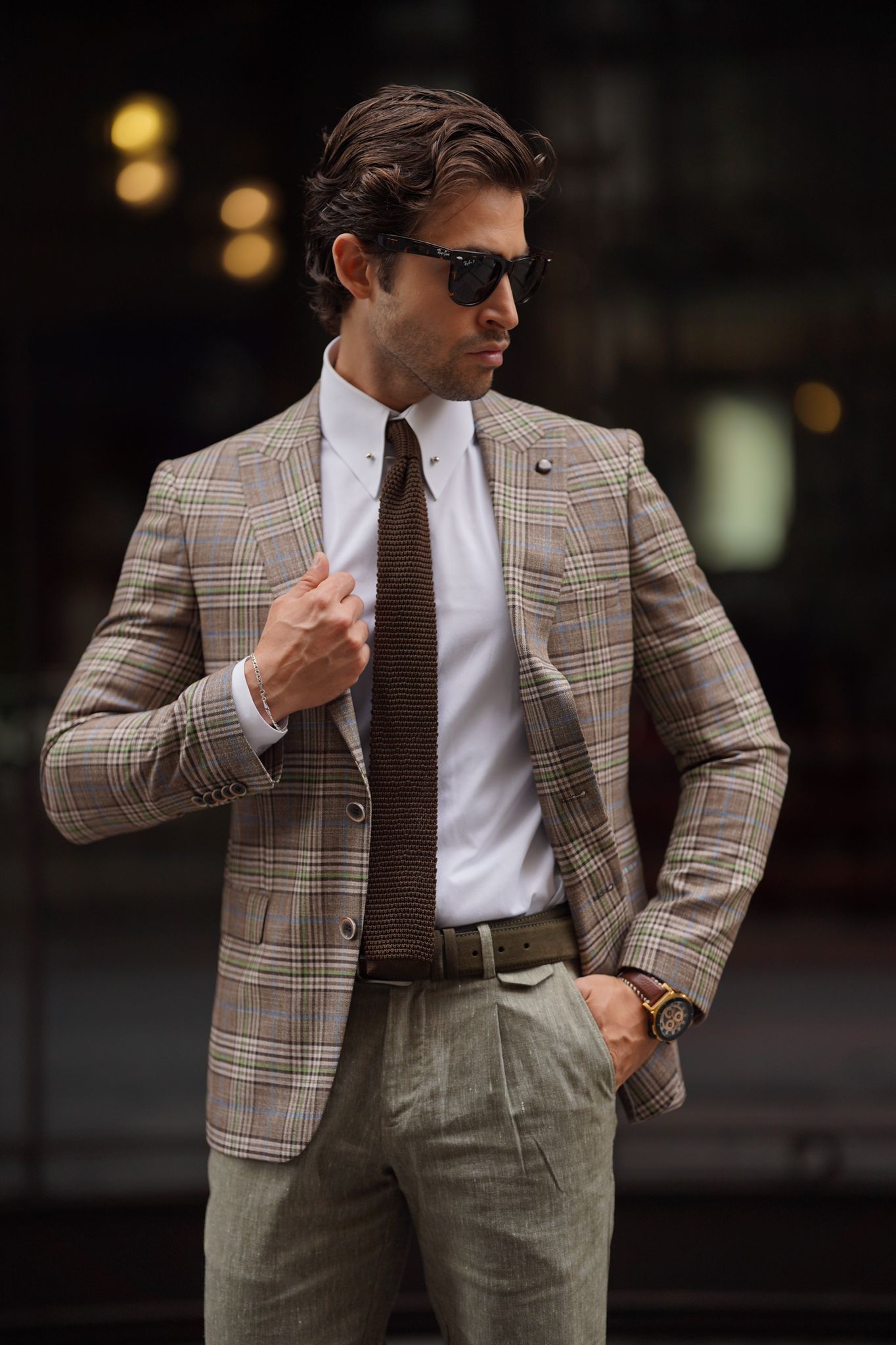 Rava Beige Plaid Slim Fit Blazer