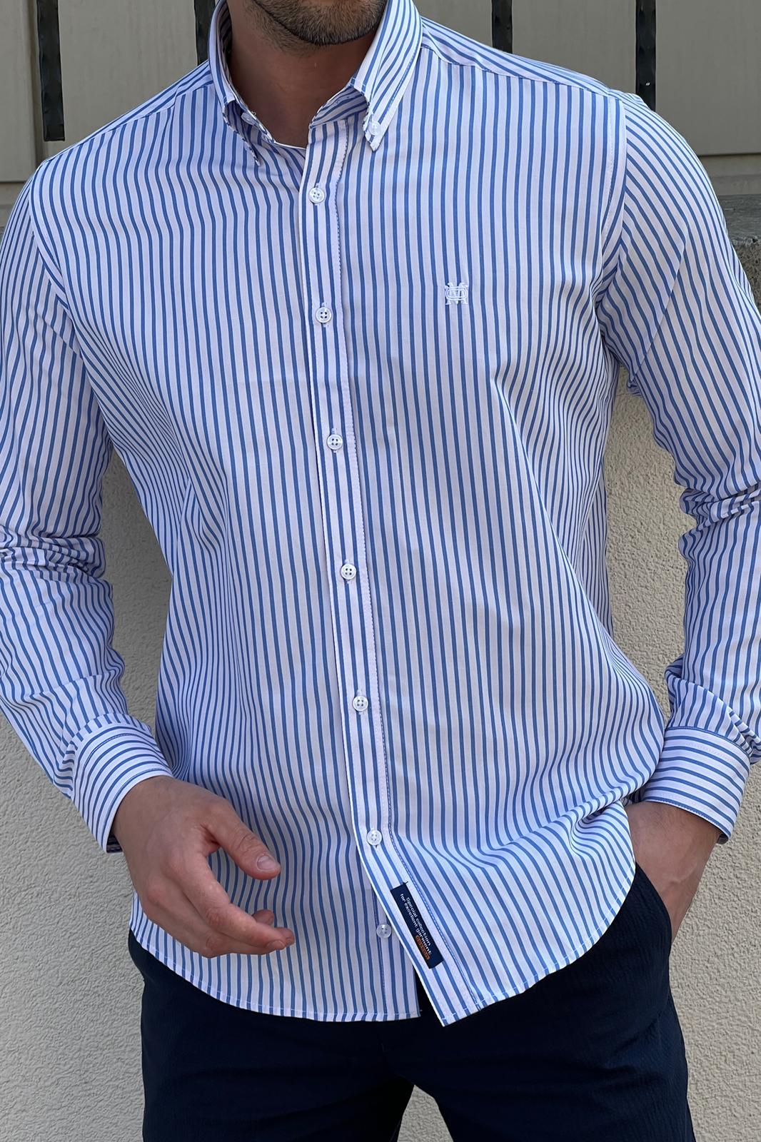 Constantine Striped Slim Fit Shirt (White & Blue)