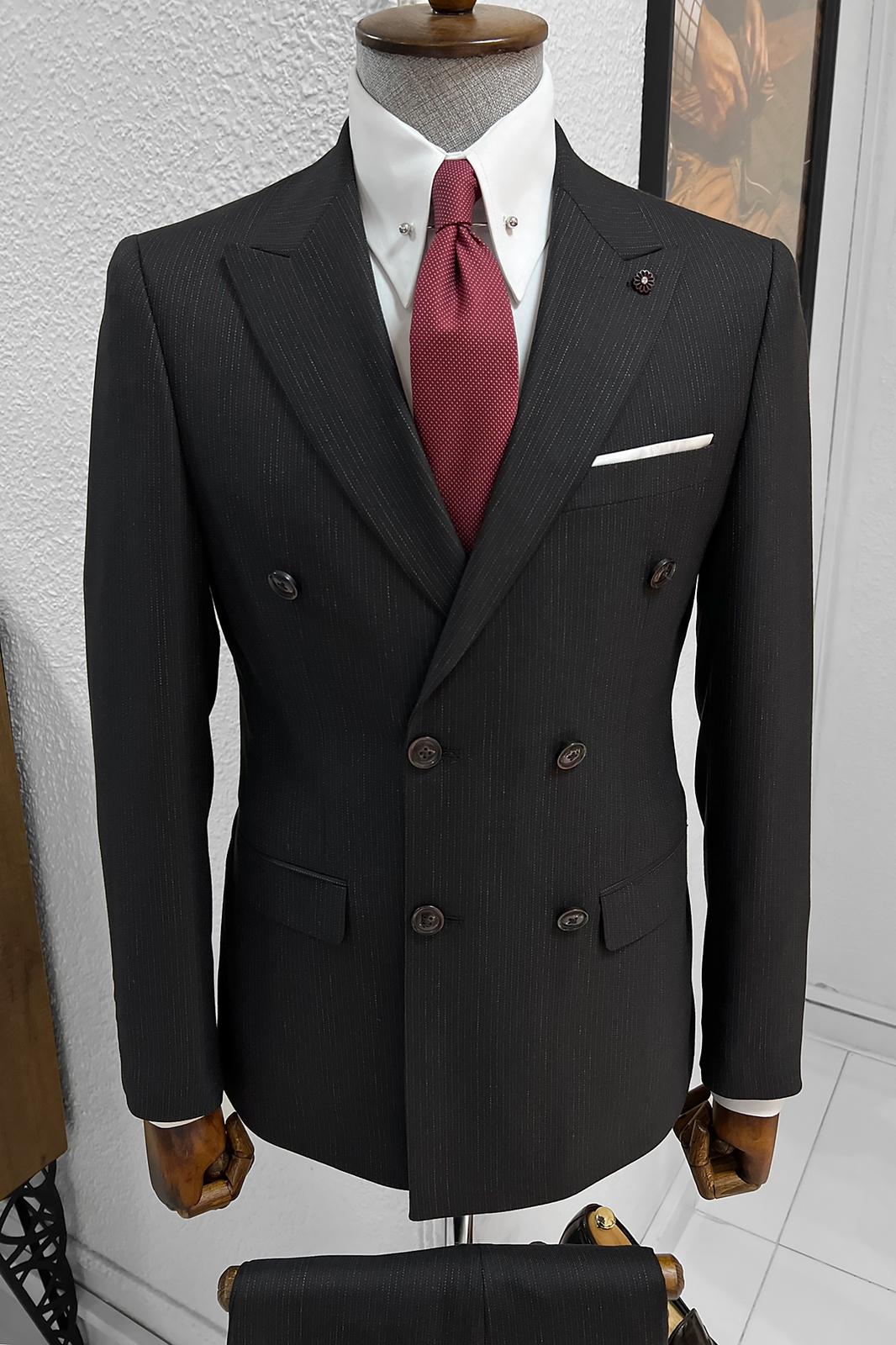 Ebba Black Striped Double Breasted Slim Fit Suit