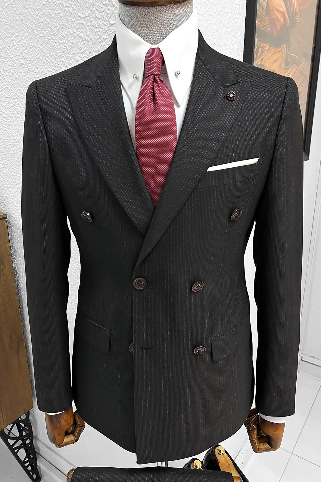 Ebba Black Striped Double Breasted Slim Fit Suit