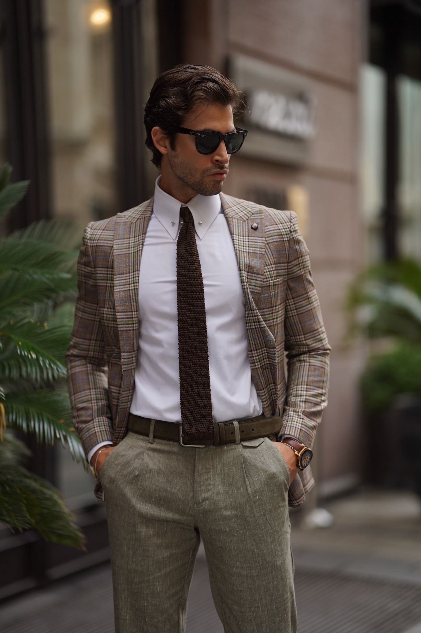 Rava Beige Plaid Slim Fit Blazer