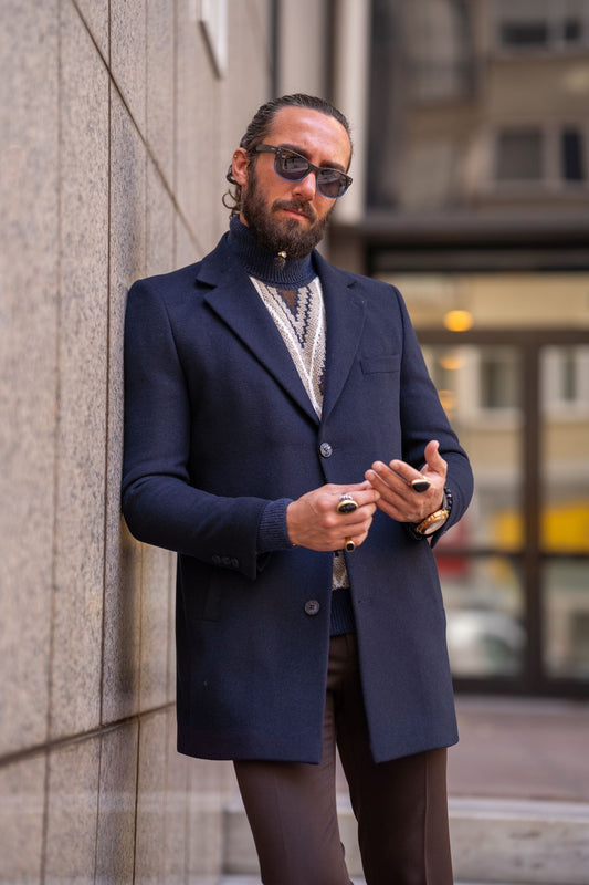 Cullen Navy Blue Cashmere Coat