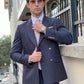 Conan Navy Blue Striped Double-Breasted Wool Suit