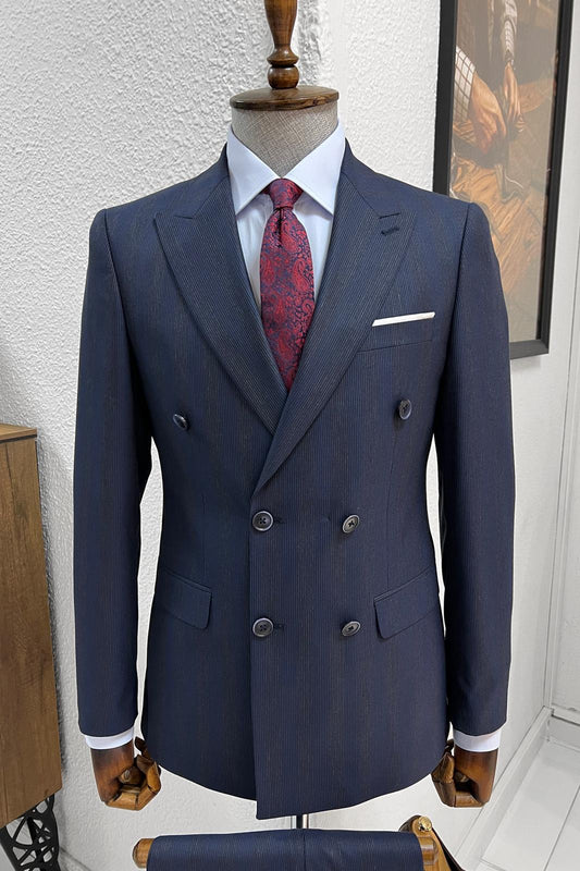 Ebba Navy Blue Striped Double Breasted Suit