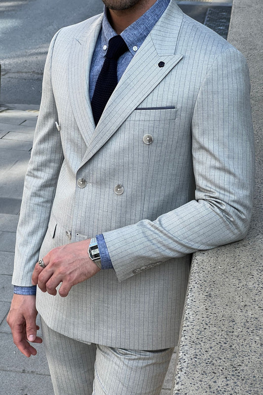 Cody Gray Striped Double Breasted Suit